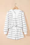 Stripe Zip-Up Drop Shoulder Pullover and Shorts Outfit Set
