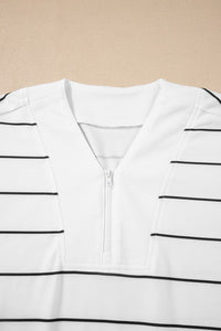 Stripe Zip-Up Drop Shoulder Pullover and Shorts Outfit Set