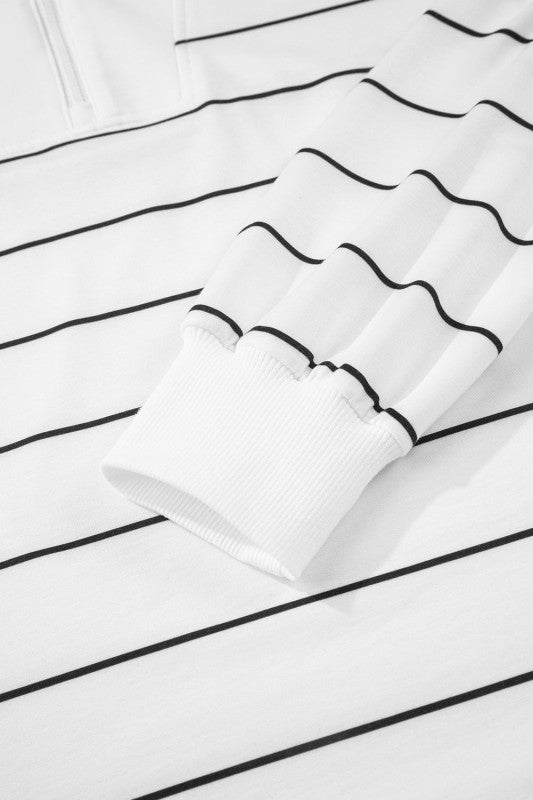 Stripe Zip-Up Drop Shoulder Pullover and Shorts Outfit Set