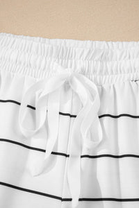 Stripe Zip-Up Drop Shoulder Pullover and Shorts Outfit Set