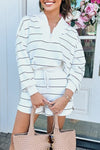 Stripe Zip-Up Drop Shoulder Pullover and Shorts Outfit Set