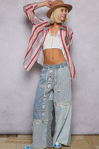 Striped Button-Down Oversized Shirt-POL Striped Button-Down Oversized Shirt - oversized shirt is a classic and versatile wardrobe piece that can be styled in various ways.