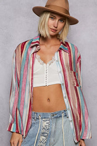 Striped Button-Down Oversized Shirt-POL Striped Button-Down Oversized Shirt - oversized shirt is a classic and versatile wardrobe piece that can be styled in various ways.