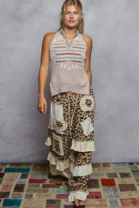 Striped Collar Sleeveless Knit Sweater