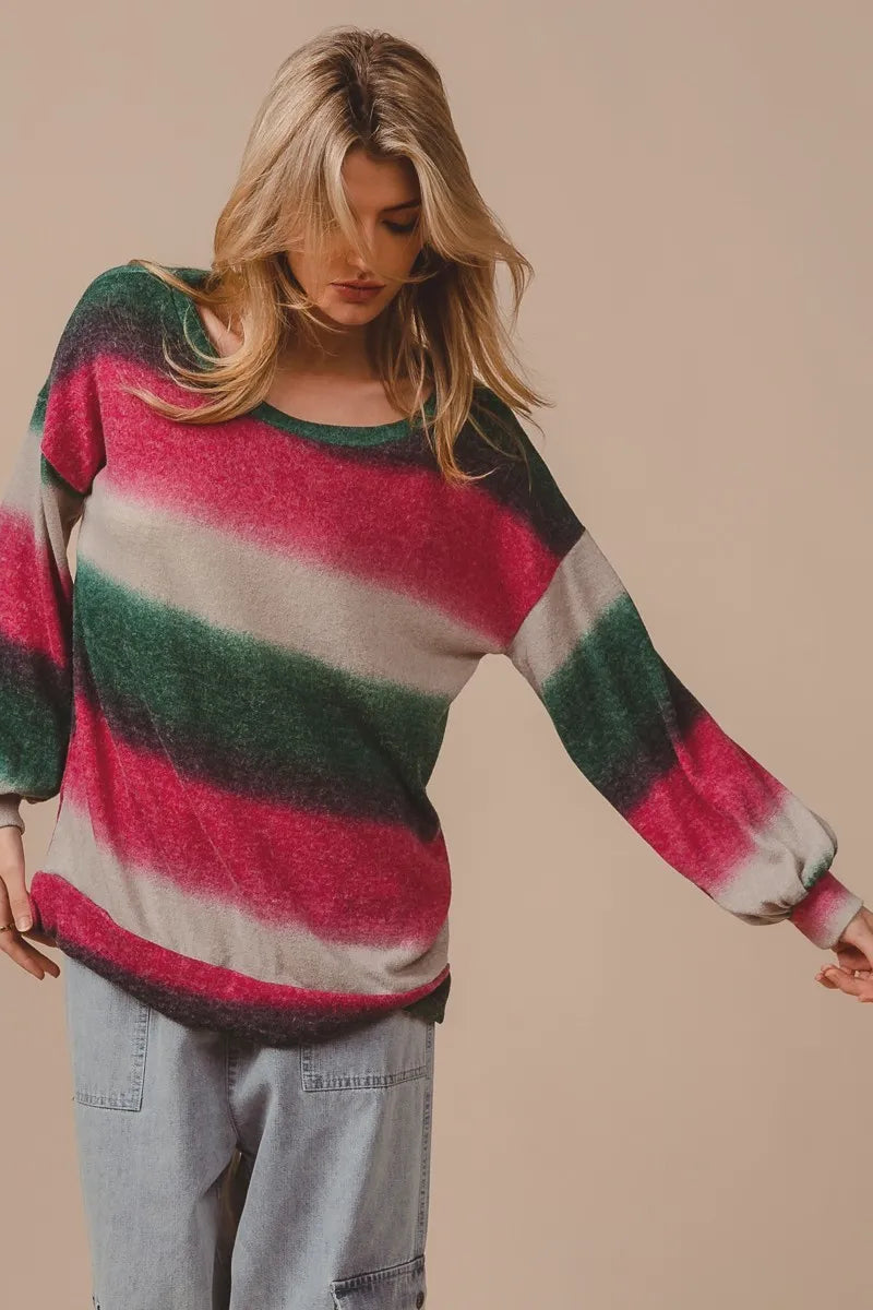 Striped Gradation Print Knit Sweater