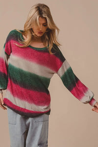 Striped Gradation Print Knit Sweater