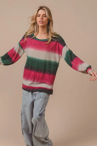Striped Gradation Print Knit Sweater