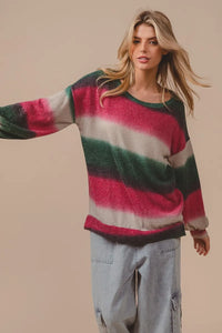 Striped Gradation Print Knit Sweater