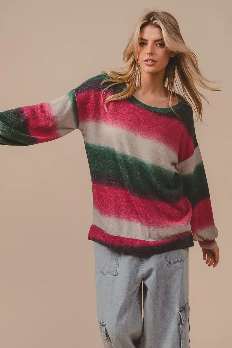 Striped Gradation Print Knit Sweater