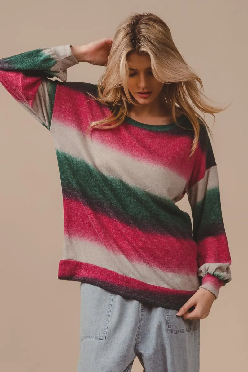Striped Gradation Print Knit Sweater