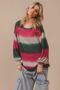 Striped Gradation Print Knit Sweater