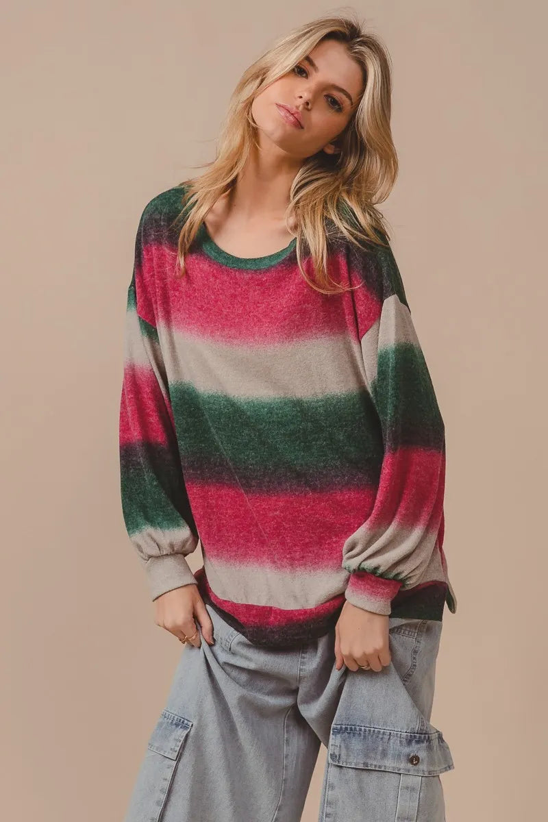 Striped Gradation Print Knit Sweater