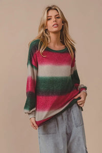 Striped Gradation Print Knit Sweater