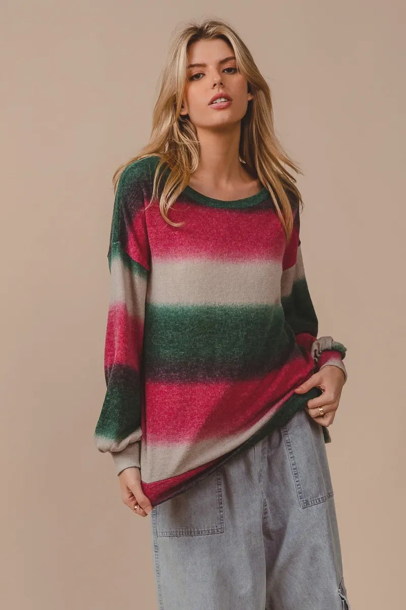 Striped Gradation Print Knit Sweater