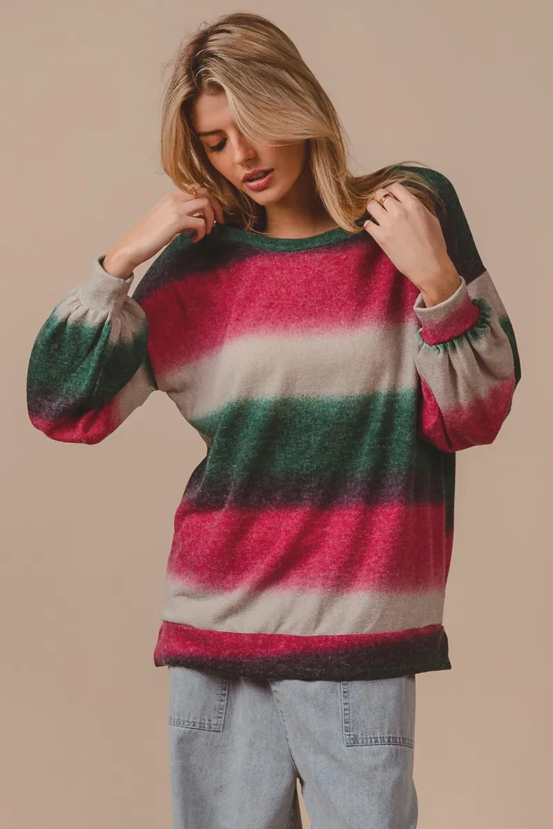 Striped Gradation Print Knit Sweater