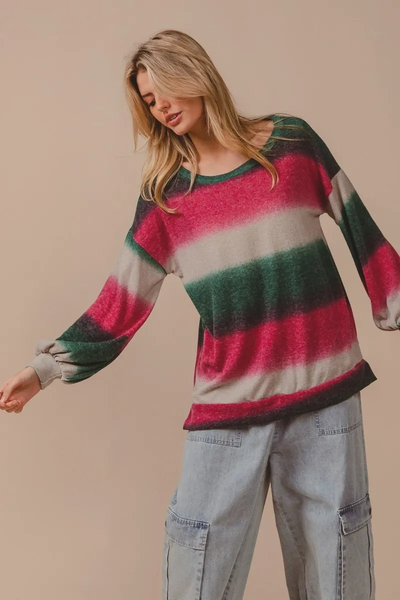 Striped Gradation Print Knit Sweater