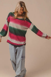 Striped Gradation Print Knit Sweater
