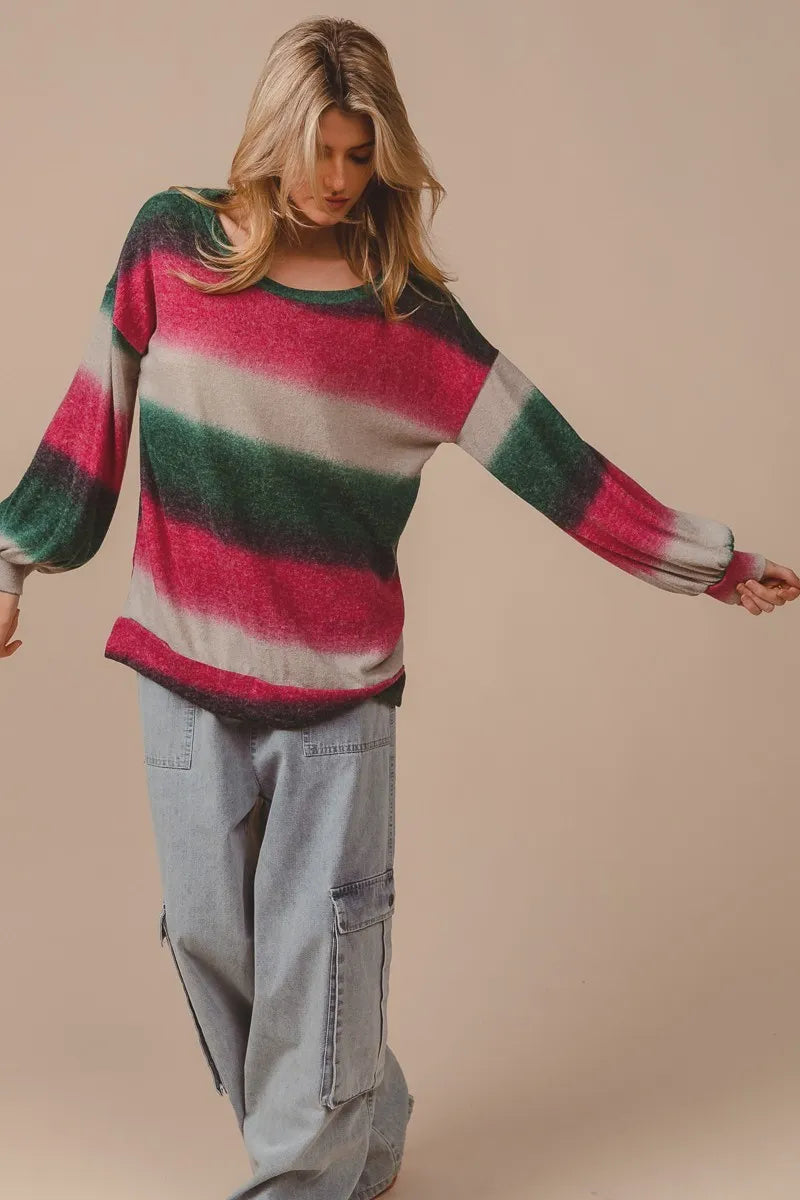 Striped Gradation Print Knit Sweater