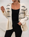 Striped Ribbed Peplum Sweater Cardigan