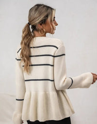 Striped Ribbed Peplum Sweater Cardigan