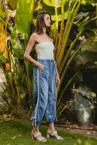 Striped Tape Detail Denim Jogger Jeans