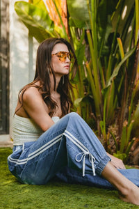 Striped Tape Detail Denim Jogger Jeans