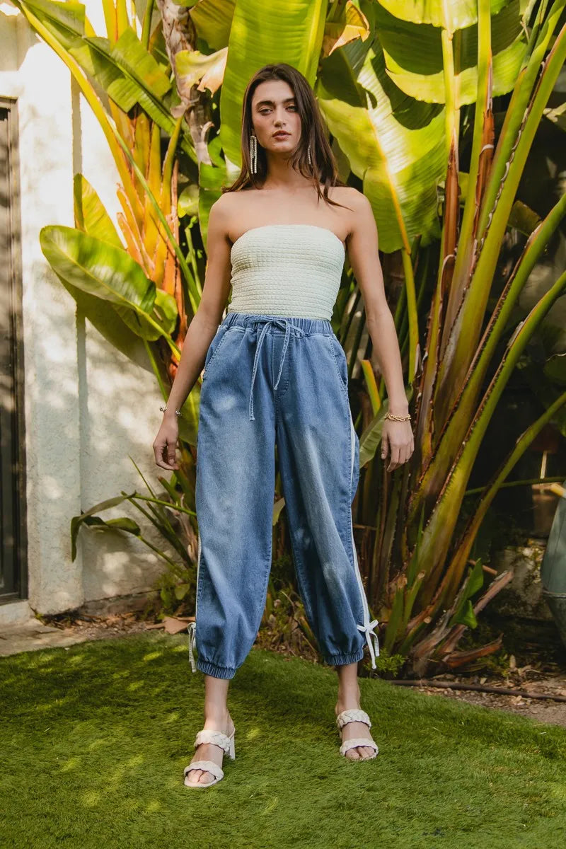 Striped Tape Detail Denim Jogger Jeans