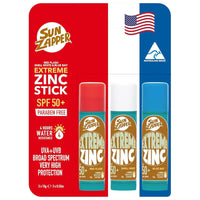 Sun Zapper Extreme Zinc Oxide Sunscreen Stick – SPF 50+ Protection in Red, White, and Blue 3-Pack