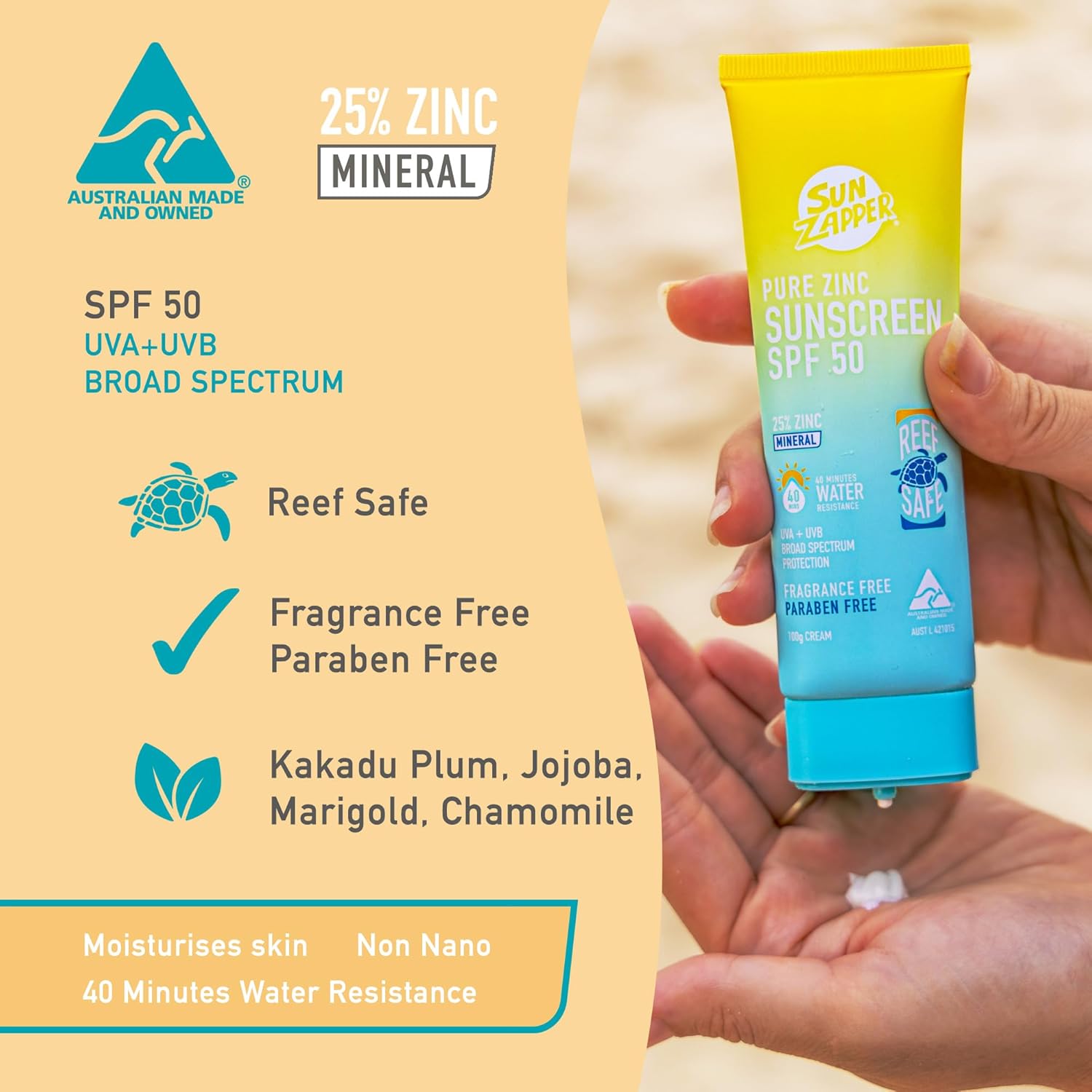 Sun Zapper Pure Zinc Mineral Sunscreen SPF 50 - Ultimate Reef Safe Protection