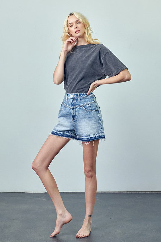 Super High Rise Released Hem Denim Shorts-Denim Shorts-Insane Gene-Reef Love