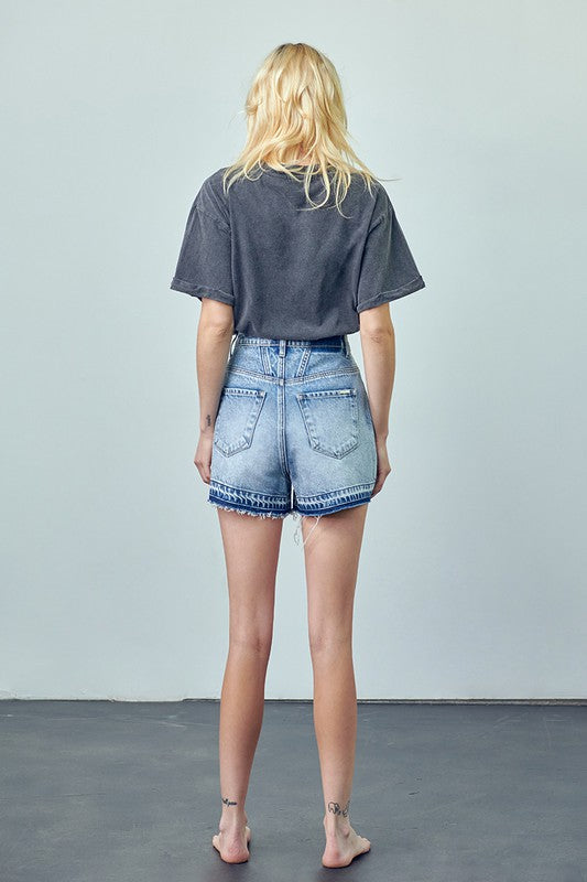 Super High Rise Released Hem Denim Shorts-Denim Shorts-Insane Gene-Reef Love