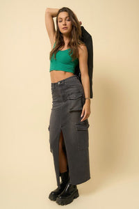 Super Maxi Cargo Denim Skirt, Black - Reef Love