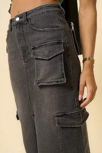 Super Maxi Cargo Denim Skirt, Black - Reef Love