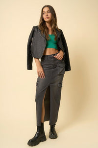 Super Maxi Cargo Denim Skirt, Black - Reef Love