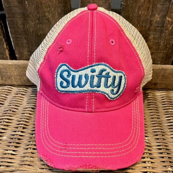 Swifty Embroidered Patch Distressed Snapback Baseball Cap-Swifty Embroidered Patch Distressed Snapback Baseball Cap. Distressed Headmost Brand Cap, Tan Mesh, Snapback Closure. Entire cap is soft and superior quality.