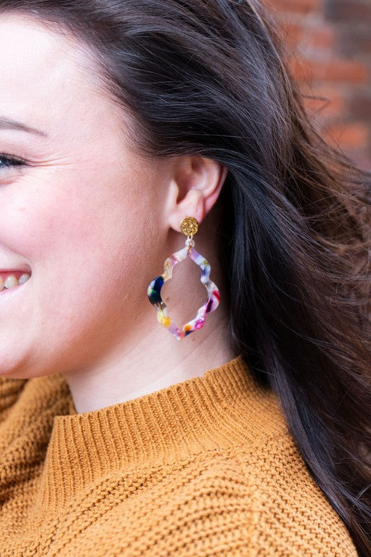 Shop Talia Earrings - Multicolor-Colorful acrylic filigree earrings with hypoallergenic gold-plated posts. Lightweight, bold, and totally unique—no two Talia Earrings are exactly alike.-available at Reef Love online boho-chic boutique