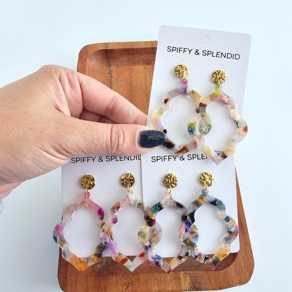 Shop Talia Earrings - Multicolor-Colorful acrylic filigree earrings with hypoallergenic gold-plated posts. Lightweight, bold, and totally unique—no two Talia Earrings are exactly alike.-available at Reef Love online boho-chic boutique