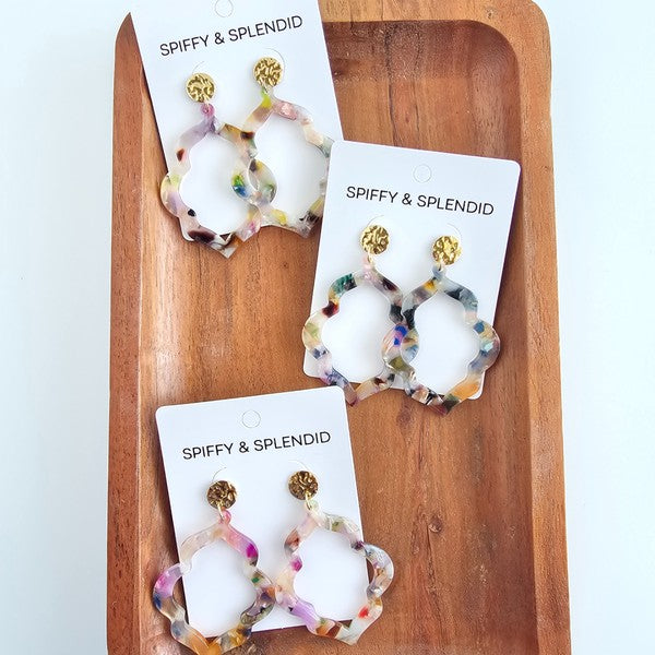 Shop Talia Earrings - Multicolor-Colorful acrylic filigree earrings with hypoallergenic gold-plated posts. Lightweight, bold, and totally unique—no two Talia Earrings are exactly alike.-available at Reef Love online boho-chic boutique