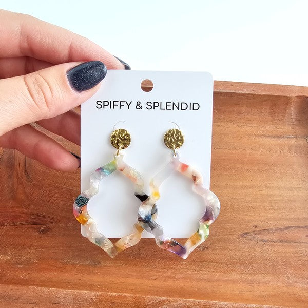 Shop Talia Earrings - Multicolor-Colorful acrylic filigree earrings with hypoallergenic gold-plated posts. Lightweight, bold, and totally unique—no two Talia Earrings are exactly alike.-available at Reef Love online boho-chic boutique
