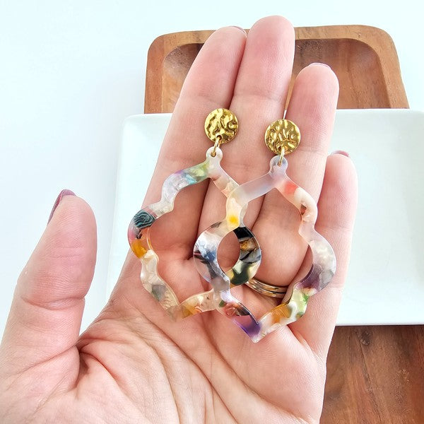 Shop Talia Earrings - Multicolor-Colorful acrylic filigree earrings with hypoallergenic gold-plated posts. Lightweight, bold, and totally unique—no two Talia Earrings are exactly alike.-available at Reef Love online boho-chic boutique