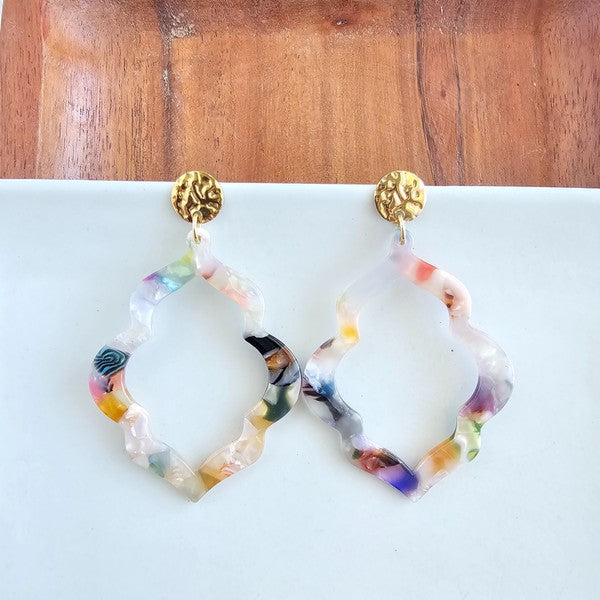Shop Talia Earrings - Multicolor-Colorful acrylic filigree earrings with hypoallergenic gold-plated posts. Lightweight, bold, and totally unique—no two Talia Earrings are exactly alike.-available at Reef Love online boho-chic boutique