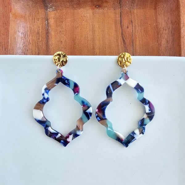 Shop Talia Earrings - Twilight-Talia Earrings in Twilight feature deep blue, copper, and white marbled acrylic. Lightweight, bold, and hypoallergenic—no two pairs are exactly alike.-available at Reef Love online boho-chic boutique