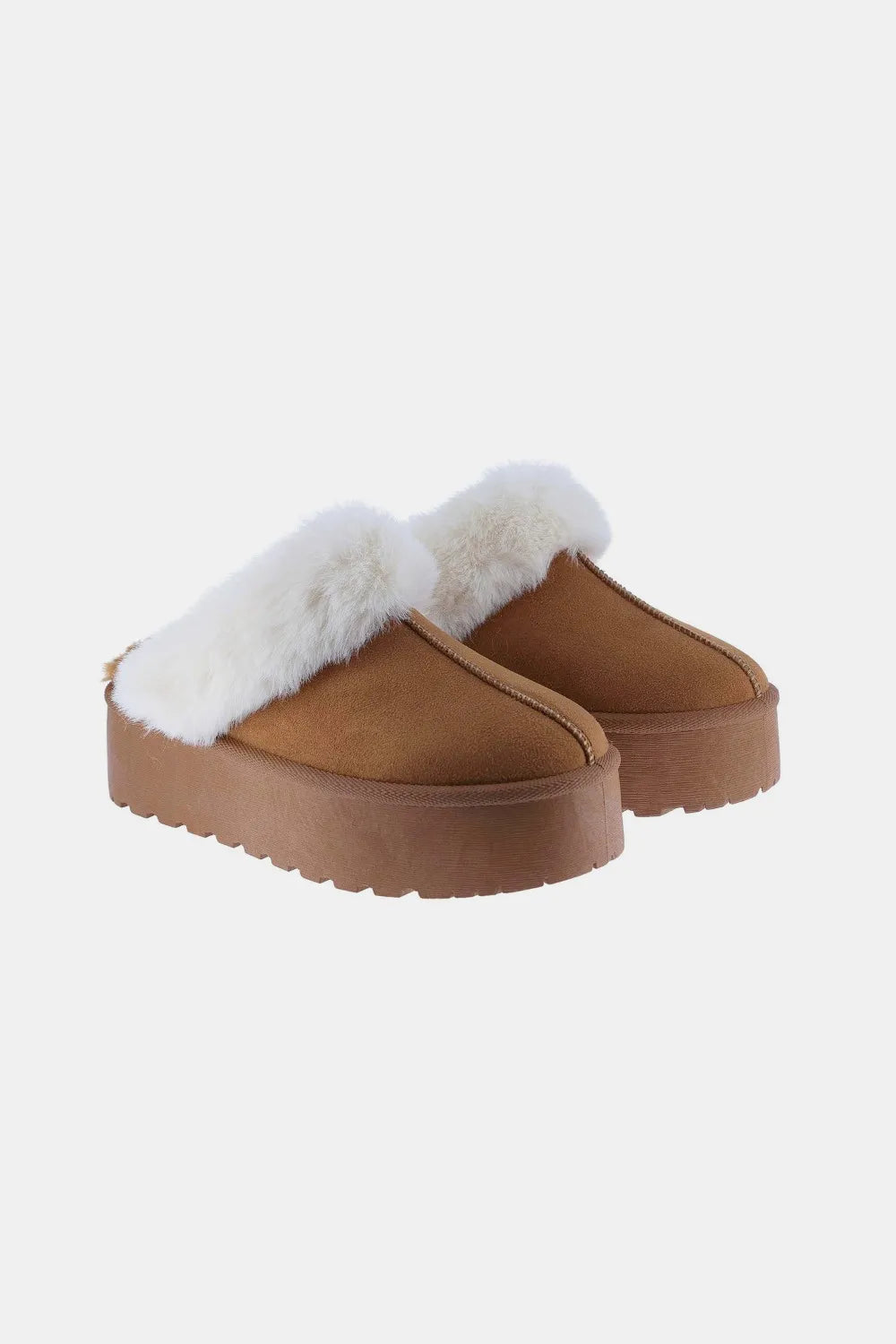 Tan Thick Bottom Fur Trim Snow Slippers-Stay cozy and stylish in these Thick Bottom Fur Trim Snow Slippers with cushioning for your feet, perfect for lounging around the house or running errands. 
