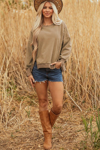 Tatum Fuzzy Sherpa Splicing Pullover Sweatshirt-Tatum Fuzzy Sherpa Splicing Pullover Sweatshirt offers exceptional comfort with its ultra-soft sherpa fabric. Its splicing design combines contrasting textures.