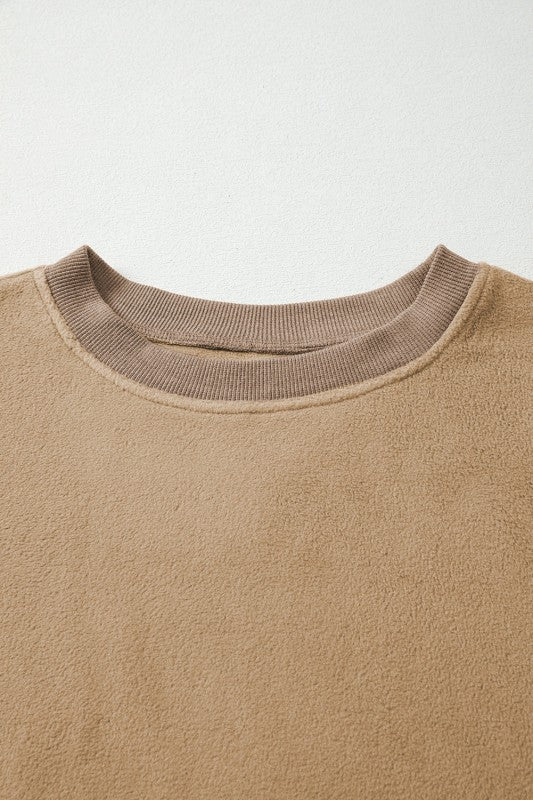 Tatum Fuzzy Sherpa Splicing Pullover Sweatshirt-Tatum Fuzzy Sherpa Splicing Pullover Sweatshirt offers exceptional comfort with its ultra-soft sherpa fabric. Its splicing design combines contrasting textures.