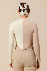 Taupe Color Block Fitted Crop Sweater
