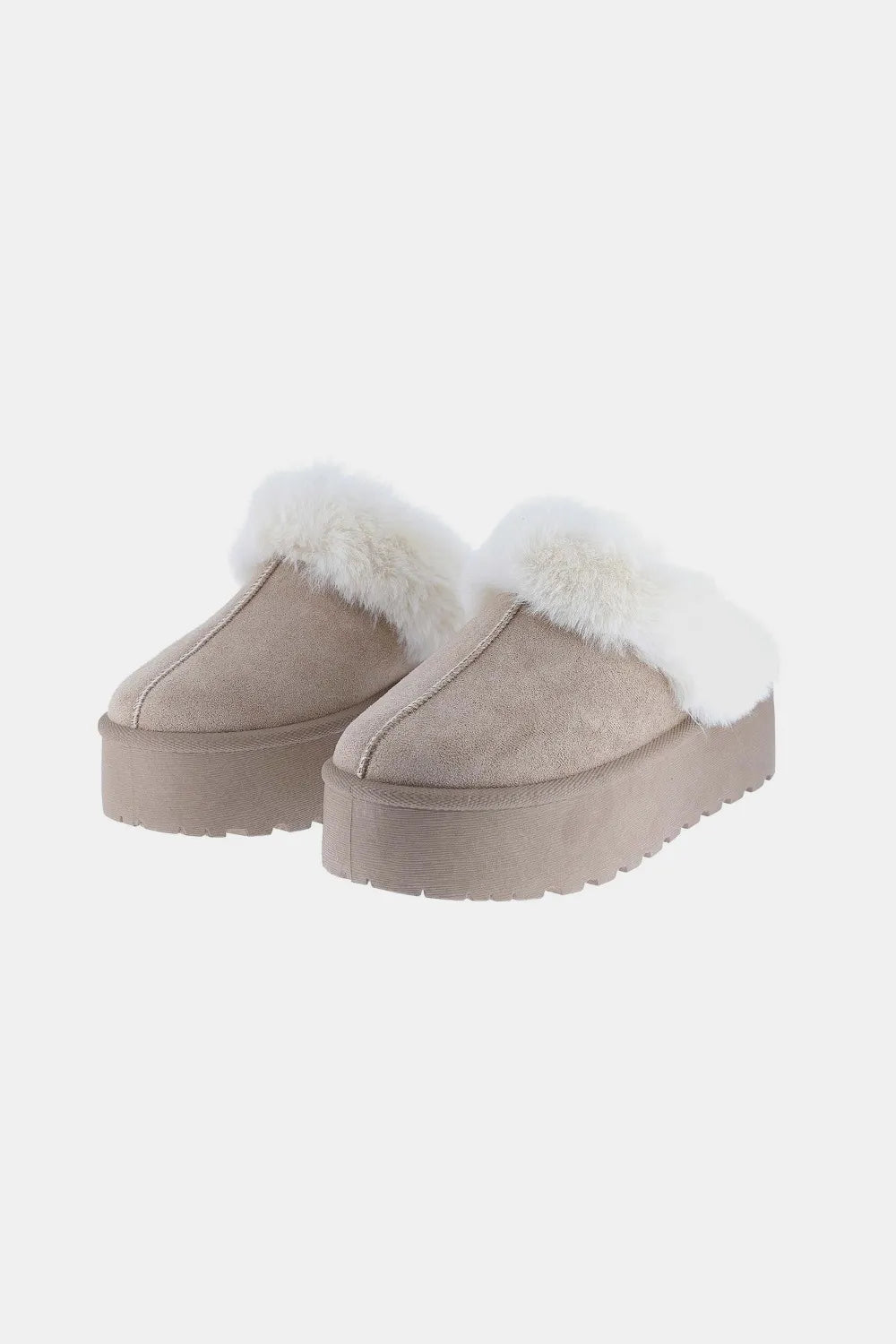 Taupe Thick Bottom Fur Trim Snow Slip-on Boots-Taupe Thick Bottom Fur Trim Snow Boots- Stay cozy and stylish in these Thick Bottom Fur Trim Snow Slippers, provides extra cushioning and support for your feet.