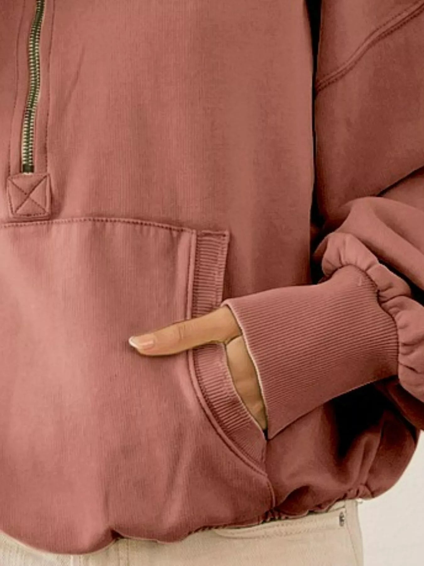 Terracotta Half Zip Fleece Hoodie
