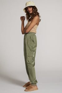 Textured Satin Cargo pPants-Textured satin cargo pants with pockets, ribbed cuffs, and elastic waist. Dress them up or down for effortless everyday edge and comfort.-Reef Love