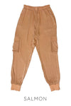 Textured Satin Cargo pPants-Textured satin cargo pants with pockets, ribbed cuffs, and elastic waist. Dress them up or down for effortless everyday edge and comfort.-Reef Love